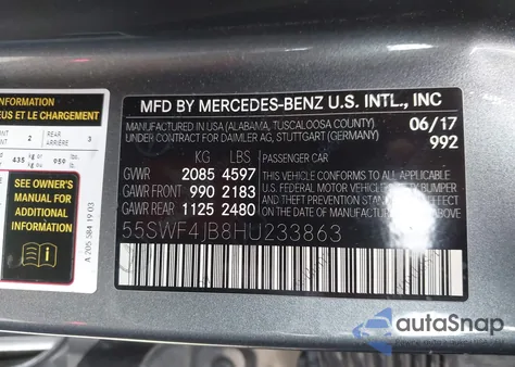 2017 Mercedes-Benz C 300 from USA, damaged, VIN 55SWF4JB8HU233863